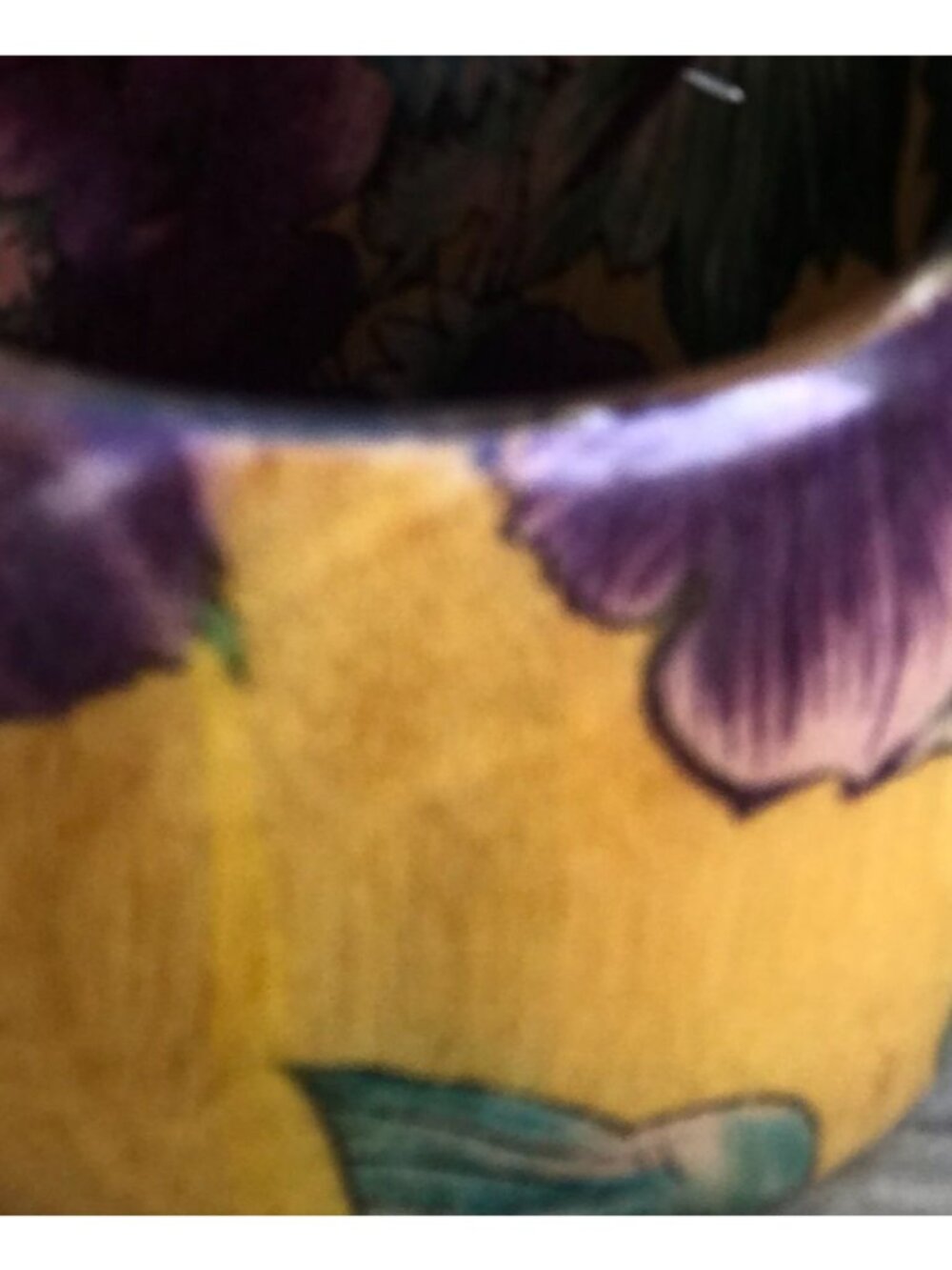 Wide 1970s Runway Lucite Bangle Bracelet Wood Grain and Floral Print Multicolor - Picture 3 of 7